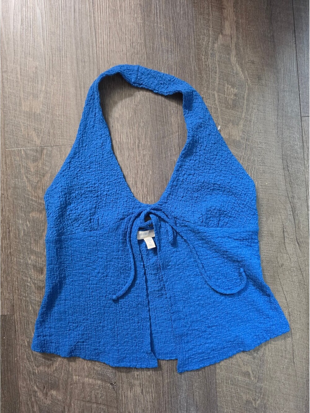 See You Monday Blue Textured Halter Top XL